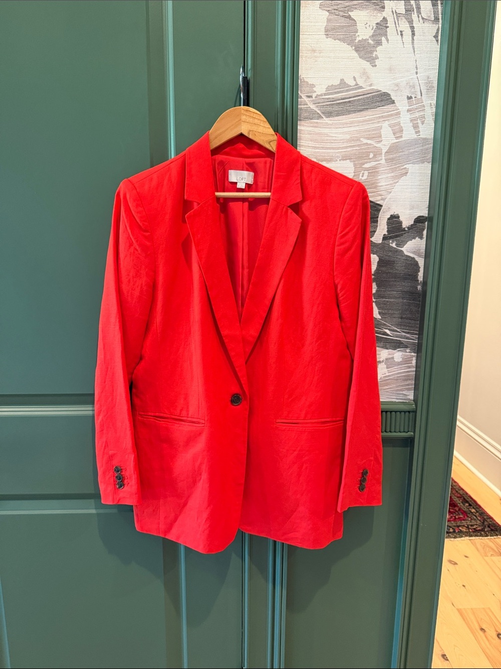 Loft Bright Coral/Red Women's Linen Single-Button Blazer Jacket